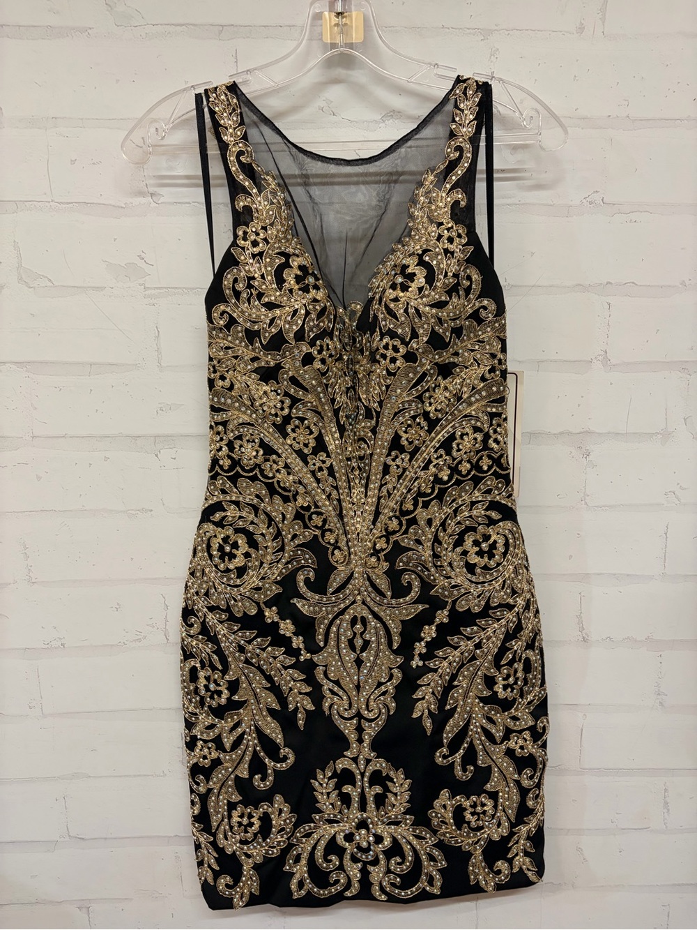Dave & Johnny Black Mini Dress with Gold Embellishment